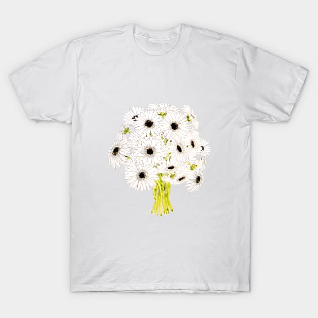 white gerbera flowers ink and watercolor T-Shirt by colorandcolor